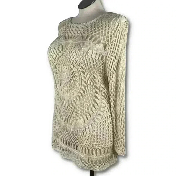 Le Moda womens sweater size XL cream crocheted grannycore resort wear coverup - Picture 7 of 10